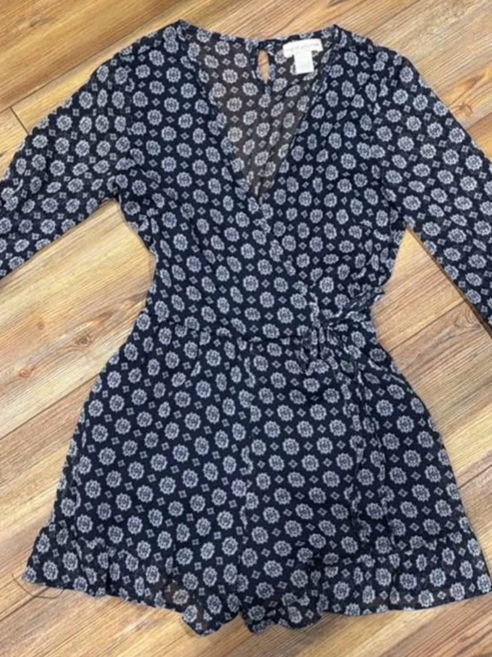 Band of Gypsies Navy and White Floral Wrap Romper Dress